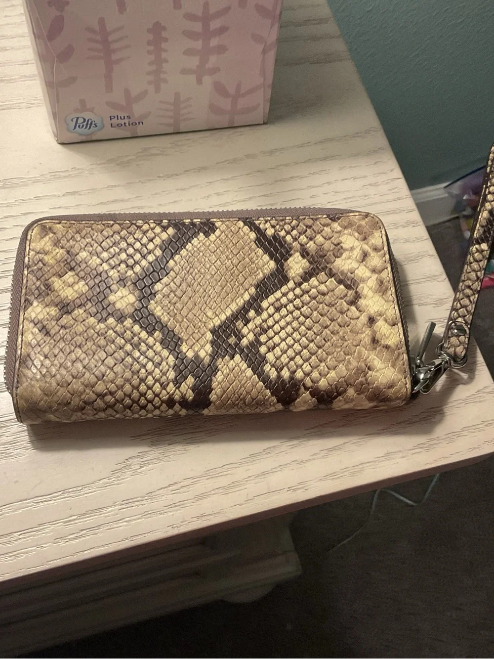 Michael Kors Brown Snake-Print Zip Wallet with Silver Hardware